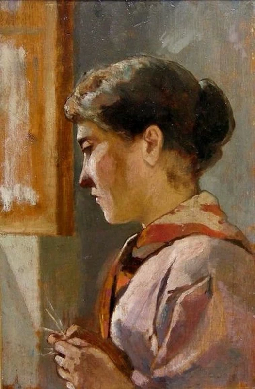 Ritratto di donna che lavora a maglia